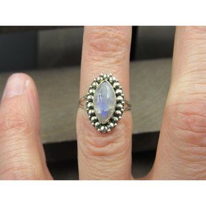 Size 5 Sterling Silver Marquise Shape Moonstone Band Ring